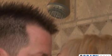 Blonde girl gives soapy massage to stiff cock