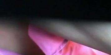 Amateur upskirt movie shows a hot brunette with yummy pussy lips. (Lickable)