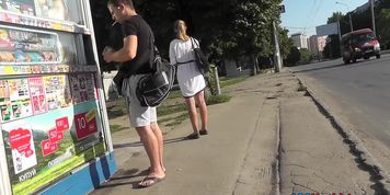 Blonde with pony tail caught on upskirt camera
