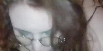 Chubby nerd gives blow job