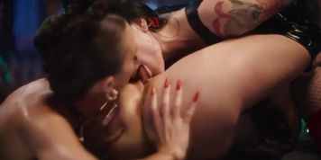 Three Milfs Lesbian In Black Lingerie Play With Dildos
