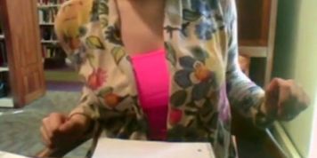 girl bored in library decides to masturbate