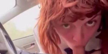Redhead Beauty Car Blowjob