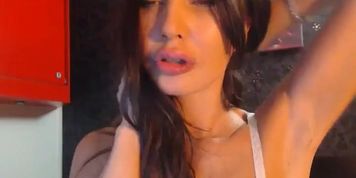 busty latina gives sloppy blowjob and masturbates