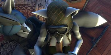 SFM. a night with 2 military furry fox girls.