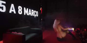 Stripping to fuck on stage in Portugal (Blue Eyes, Liz Rainbow)