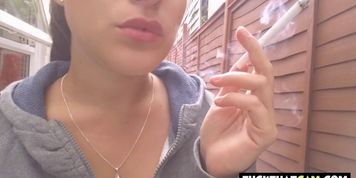 Smoking outdoor tease