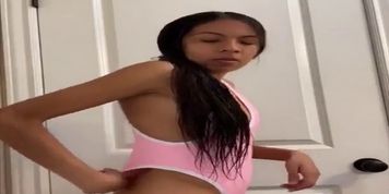 Hairy Latina Teen Tries on Bikinis in Step Dads Closet