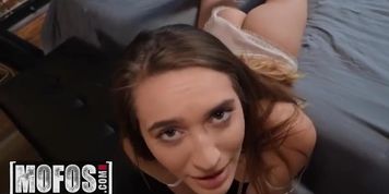 Brunette Sera Ryder gives neighbor Charles Dera a wild nude ride and blowjob creampie