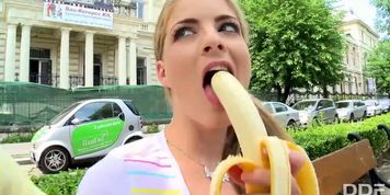 EURO TEEN EROTICA - Tourist chick gets picked up and Fucked Deep after eating a Banana (Cayenne Klein)