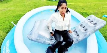 Girl in Wet Jeans and White Blouse in Tub