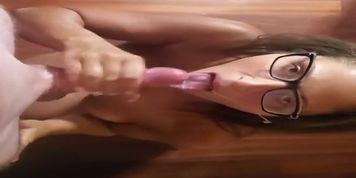 Dirty little whore gets facial after sucking dick
