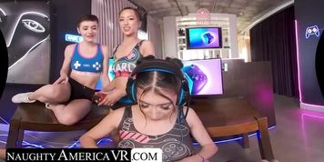 Girl Gamer Cuties Alexia Anders, Penelope Woods, & Rosalyn Sphinx Get Invited To Esports Champion's Private Studio (Alexia Teen, Carlota Teen, Penelope Cum)